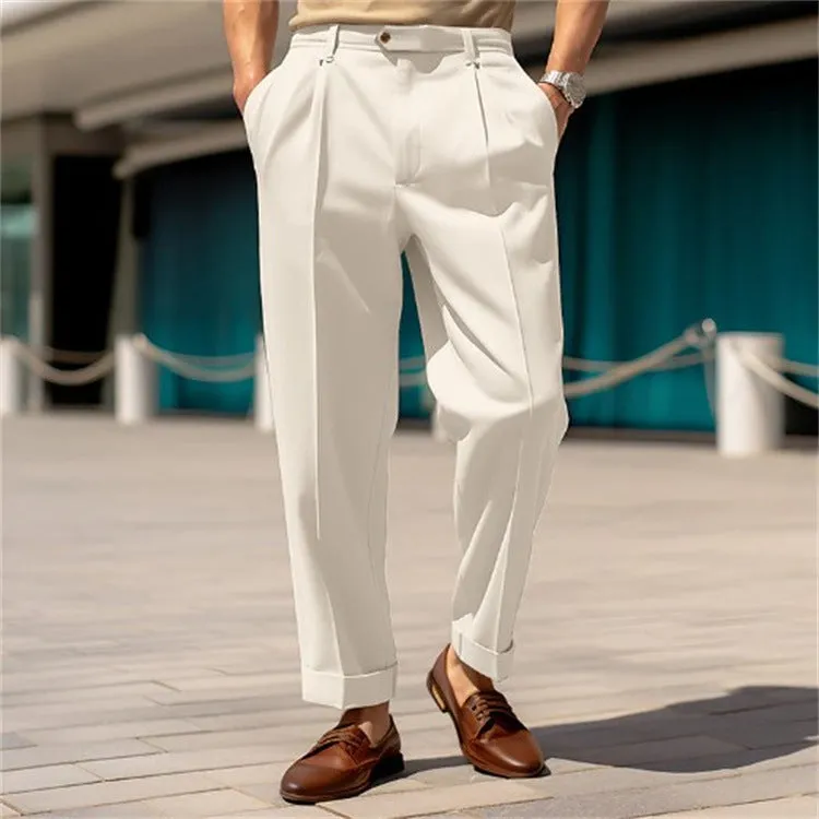 Men's Solid Pants, Vertical Stripes, Relaxed Fit
