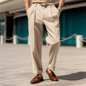 Men's Solid Pants, Vertical Stripes, Relaxed Fit