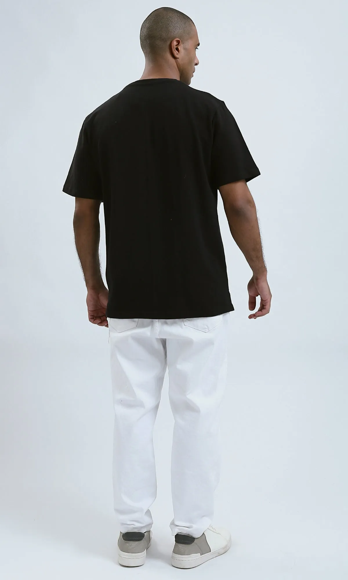 O191373 - Relaxed Fit Elbow Sleeves Black Casual Tee With Pocket