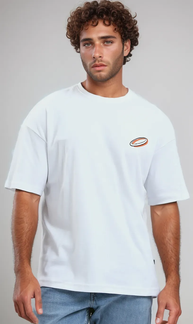 O191648 - White Elbow Sleeves Relaxed Fit Summer Tee