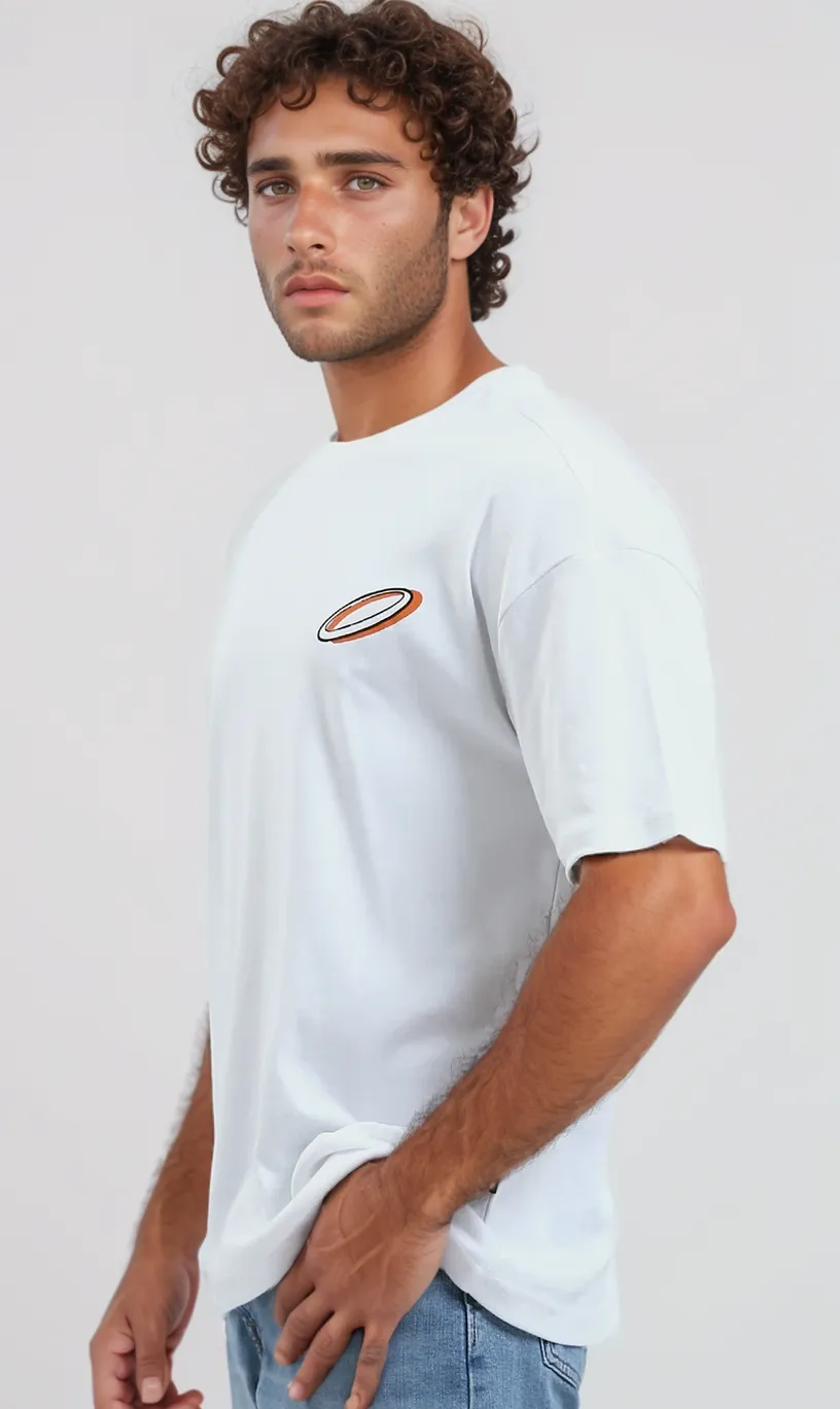 O191648 - White Elbow Sleeves Relaxed Fit Summer Tee