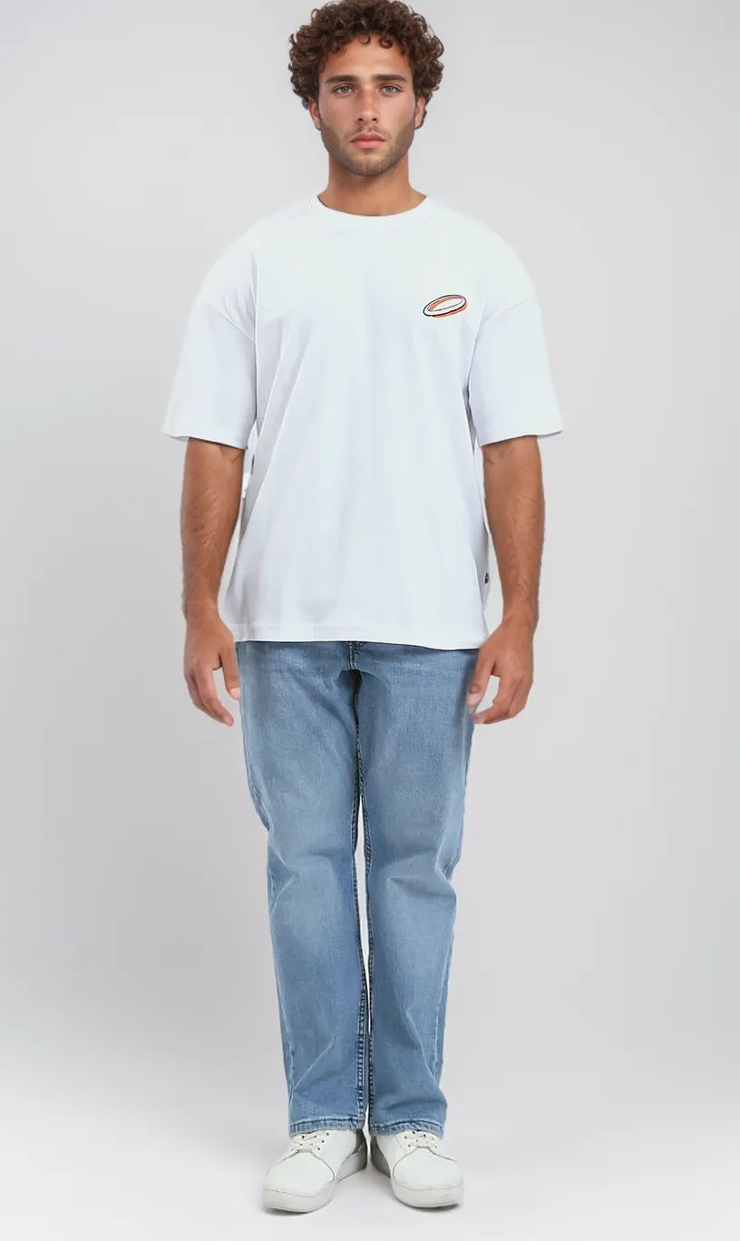 O191648 - White Elbow Sleeves Relaxed Fit Summer Tee