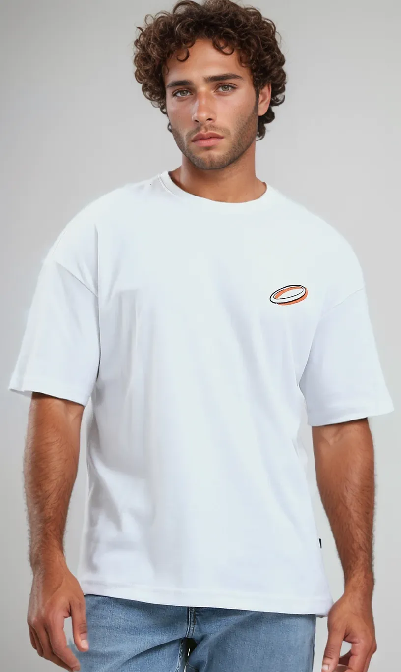 O191648 - White Elbow Sleeves Relaxed Fit Summer Tee