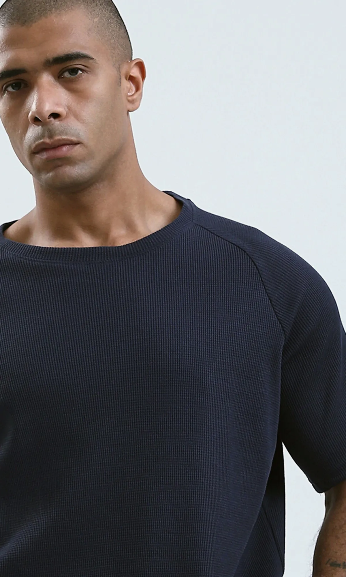 O192083 - Relaxed Fit Elbow Sleeves Dark Navy Casual Tee