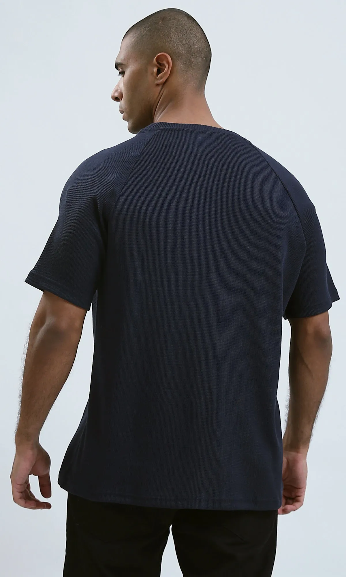 O192083 - Relaxed Fit Elbow Sleeves Dark Navy Casual Tee