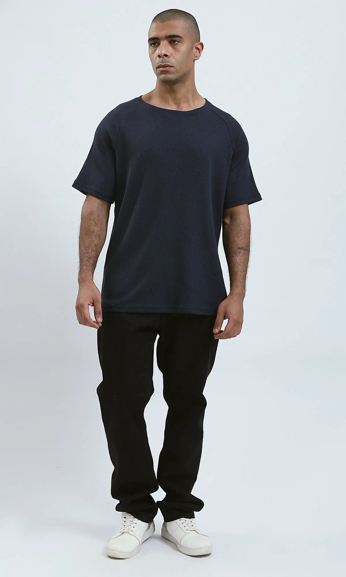 O192083 - Relaxed Fit Elbow Sleeves Dark Navy Casual Tee