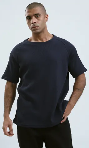 O192083 - Relaxed Fit Elbow Sleeves Dark Navy Casual Tee