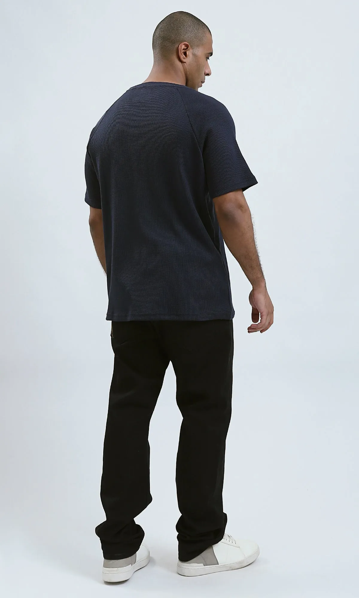 O192083 - Relaxed Fit Elbow Sleeves Dark Navy Casual Tee