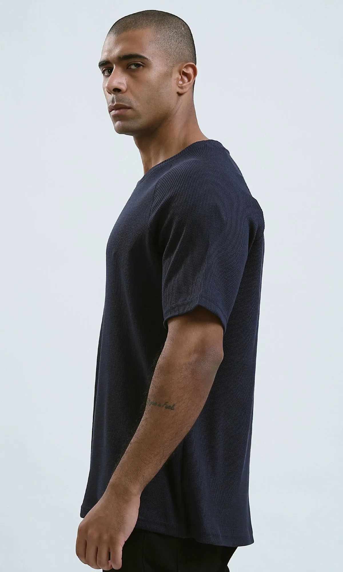 O192083 - Relaxed Fit Elbow Sleeves Dark Navy Casual Tee