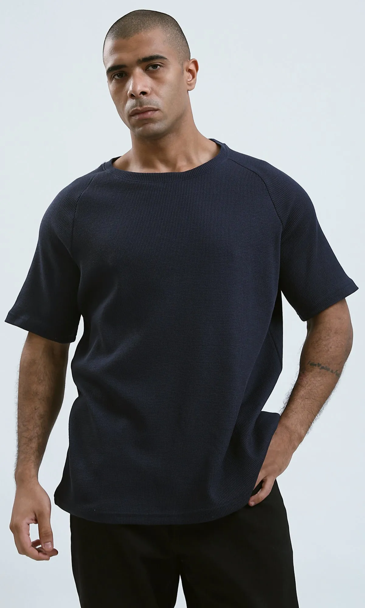 O192083 - Relaxed Fit Elbow Sleeves Dark Navy Casual Tee
