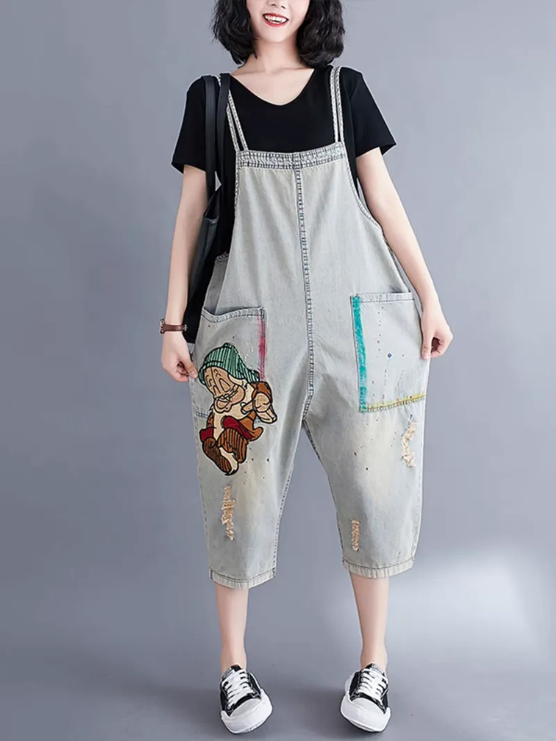 Relaxed Fit Large size  Patch Dungaree