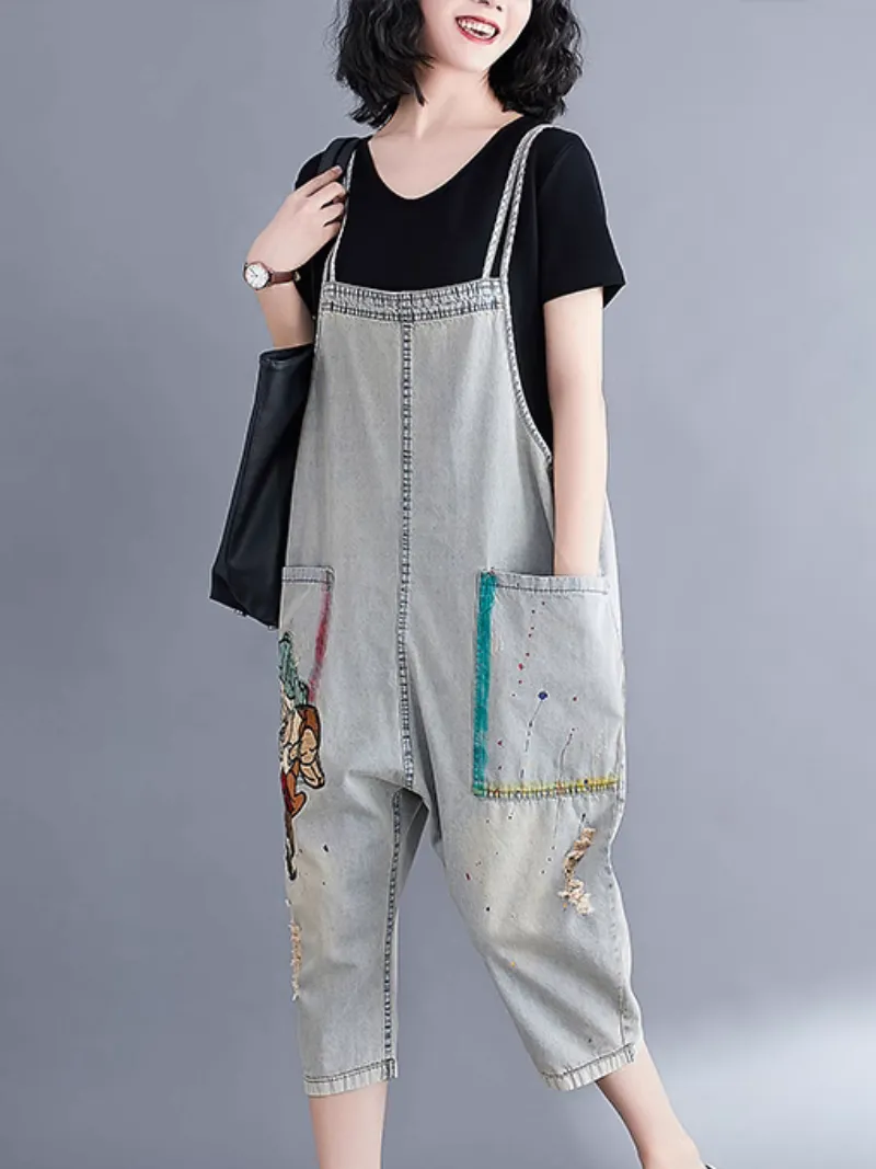 Relaxed Fit Large size  Patch Dungaree
