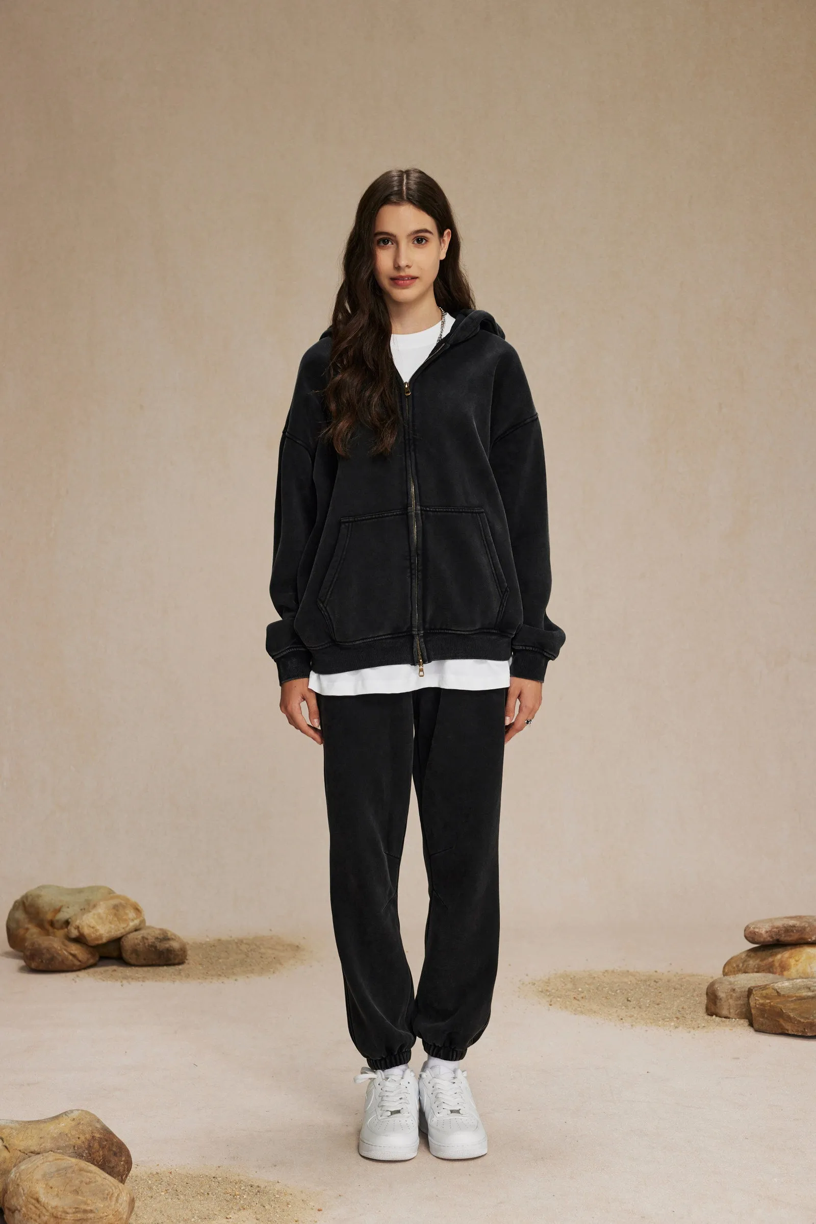 Retro Essence | Washed Oversized Zip-Up Hoodie