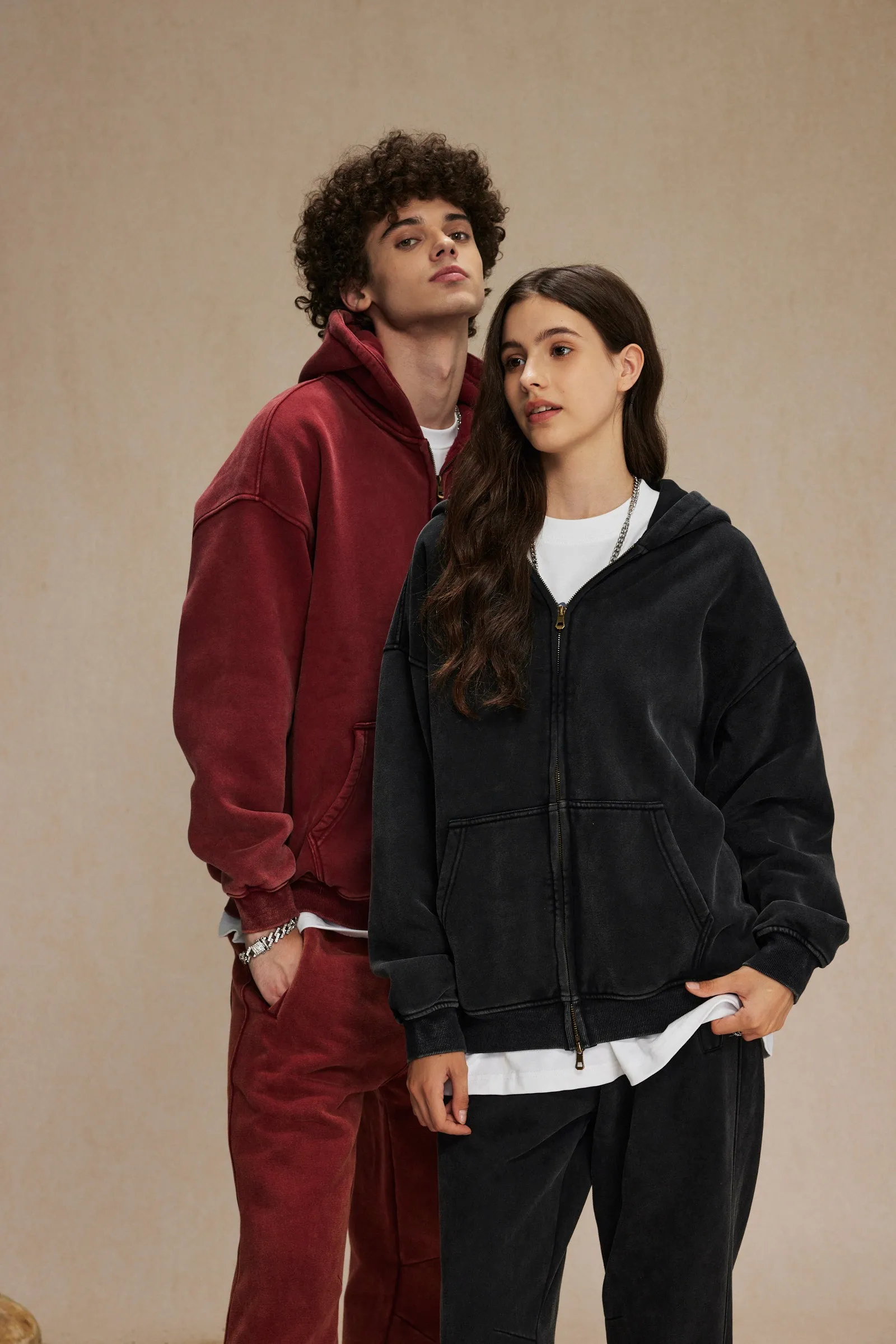 Retro Essence | Washed Oversized Zip-Up Hoodie