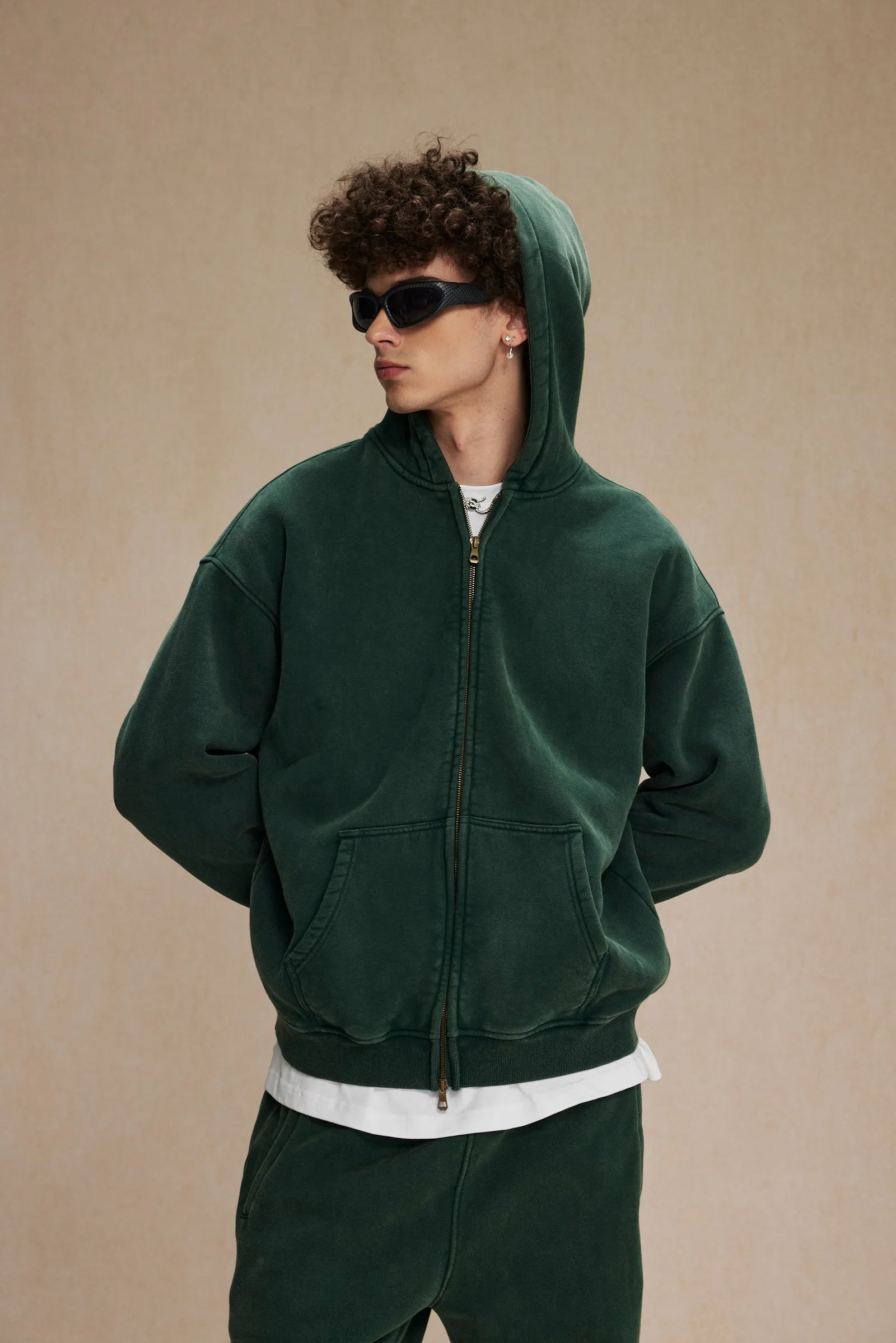 Retro Essence | Washed Oversized Zip-Up Hoodie