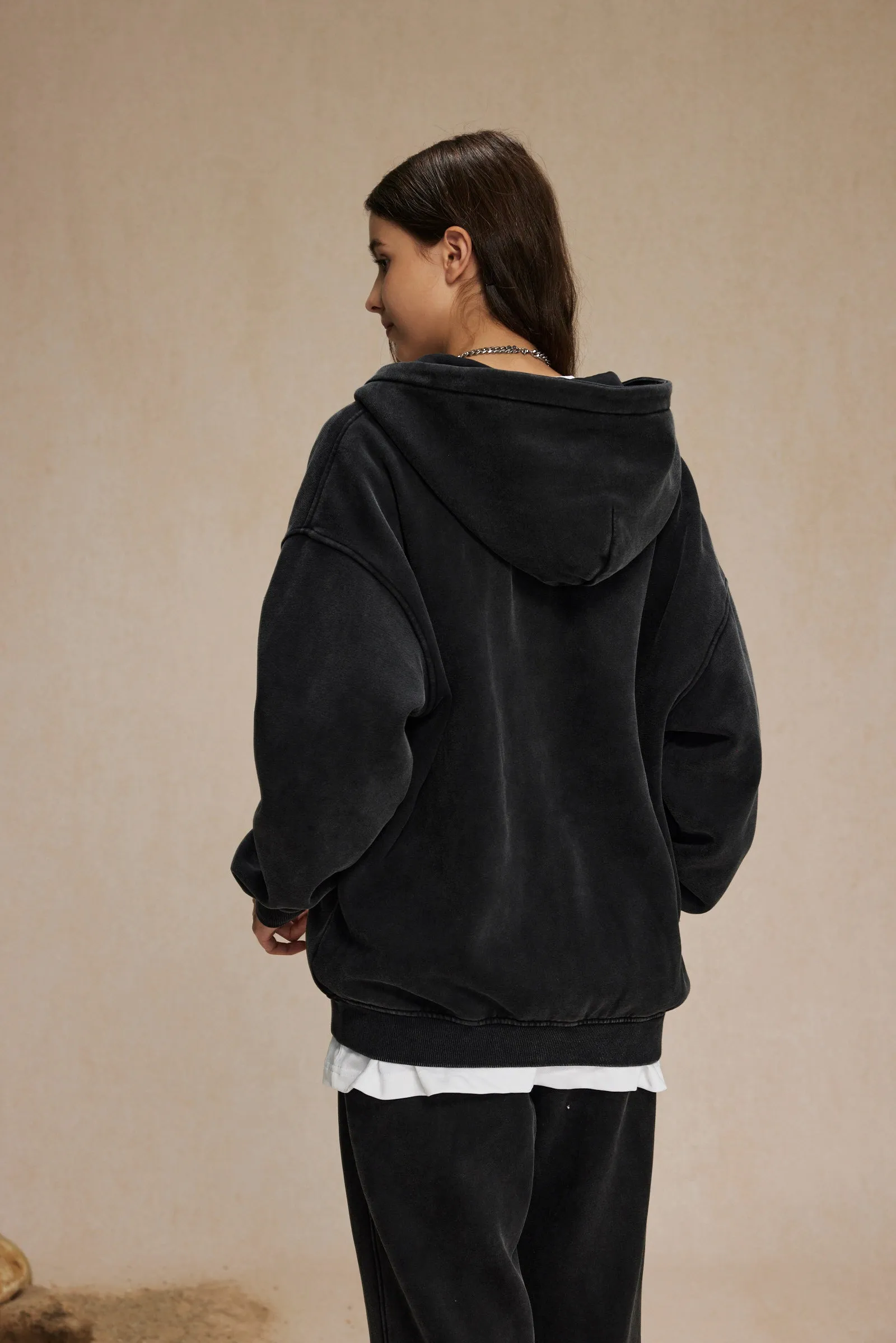 Retro Essence | Washed Oversized Zip-Up Hoodie
