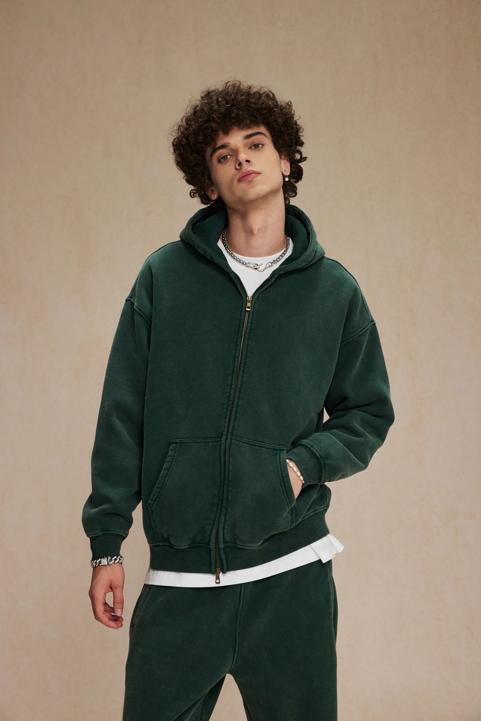 Retro Essence | Washed Oversized Zip-Up Hoodie