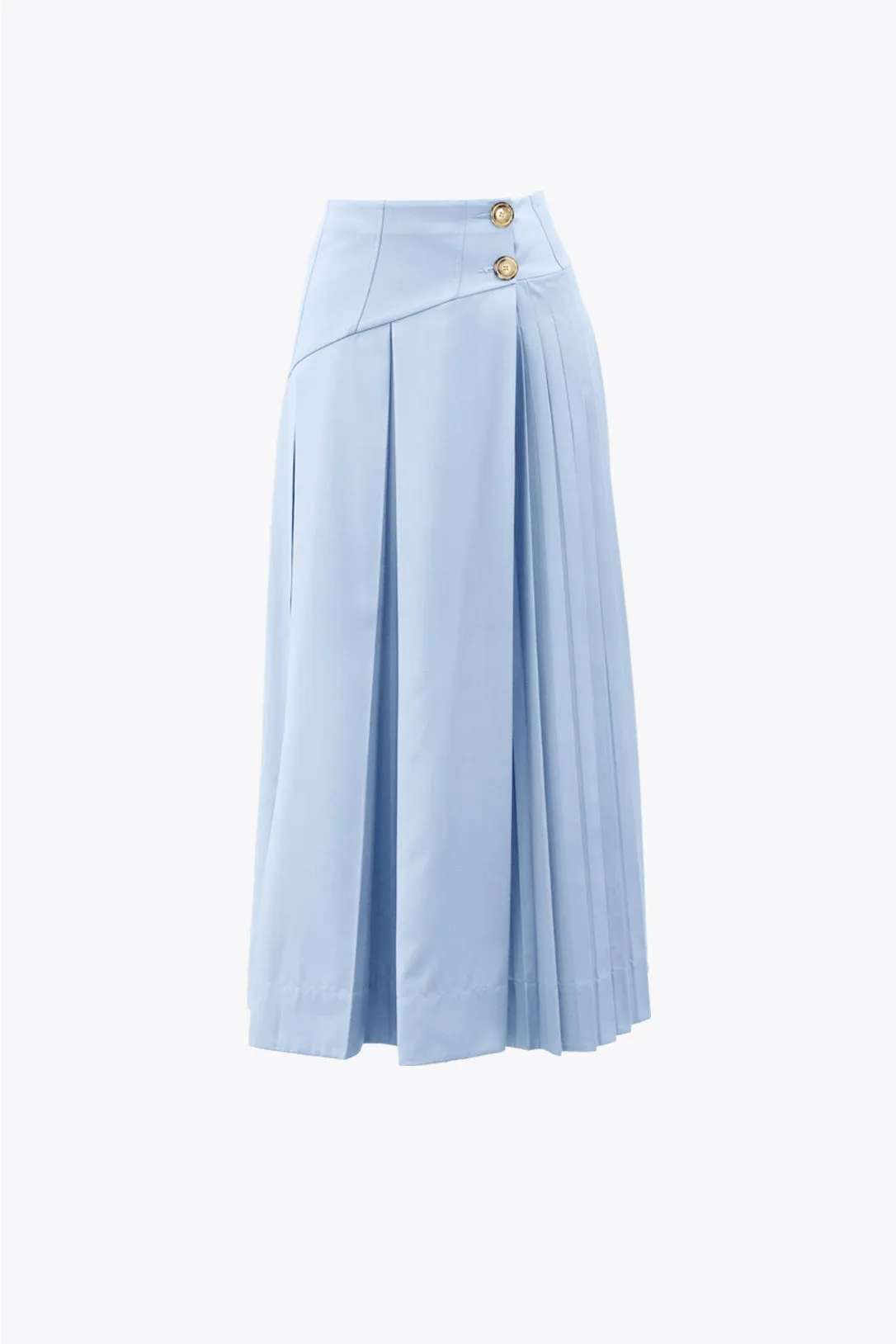 serenity blue hand-pleated midi skirt