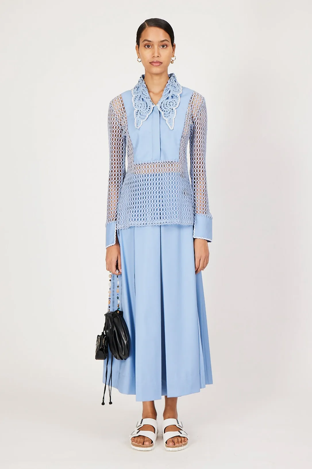 serenity blue hand-pleated midi skirt