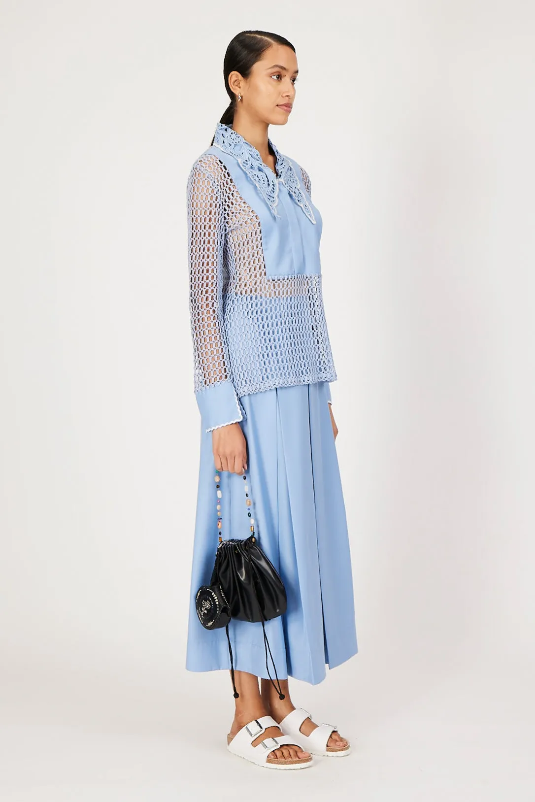 serenity blue hand-pleated midi skirt