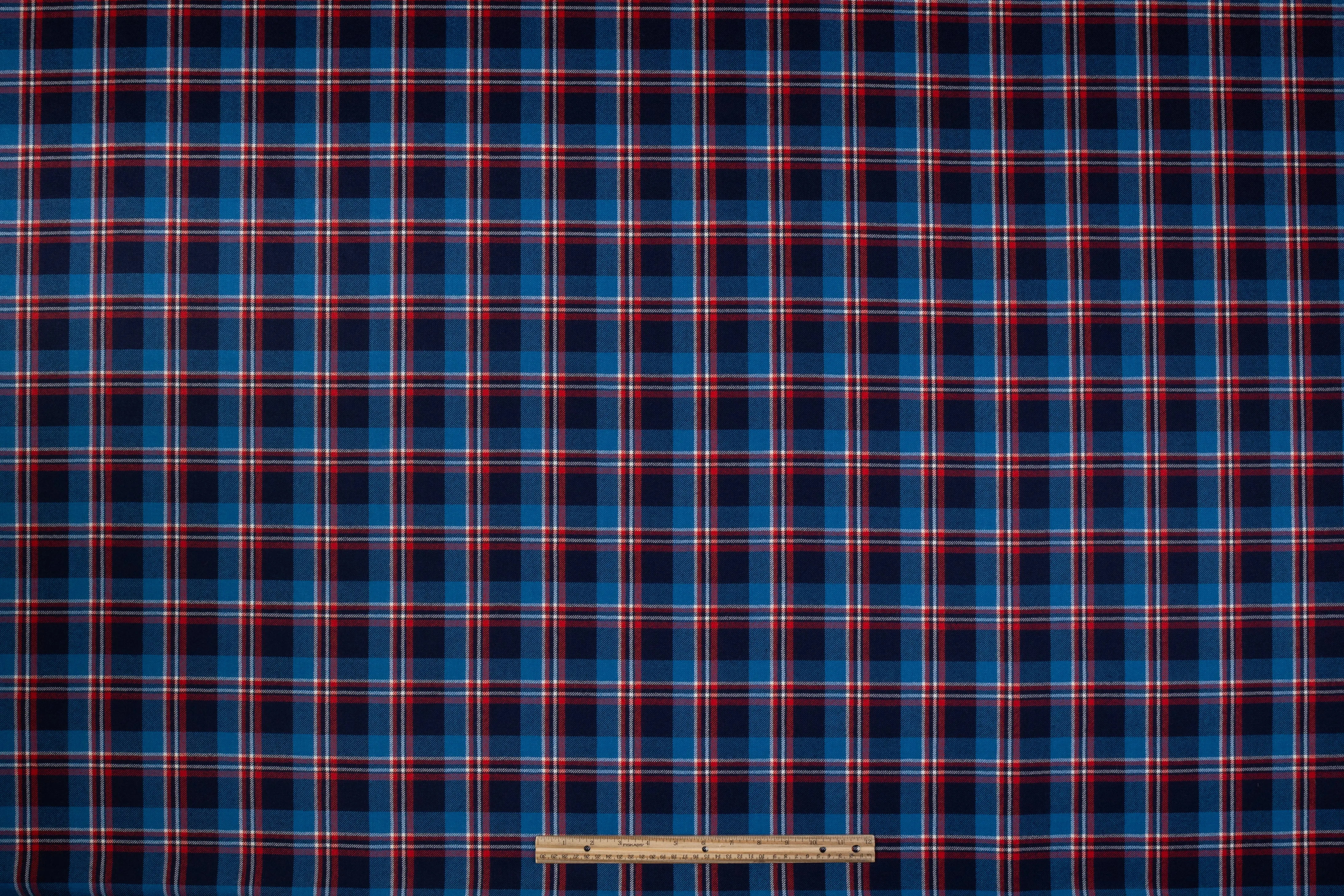 Tartan Italian Wool Suiting - Blue / Red